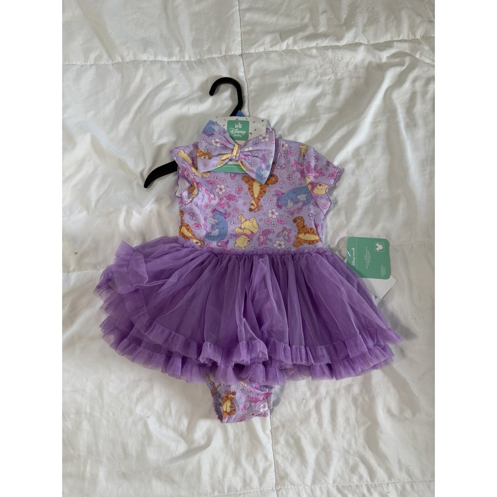 Disney Winnie The Pooh Lavender Baby Girls Tutu Dress & Headband Size 24 Months